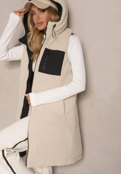 Czarna Dwustronna Kamizelka z Barankowym Futerkiem i Pikowanymi Przeszyciami z Kapturem Lertitana