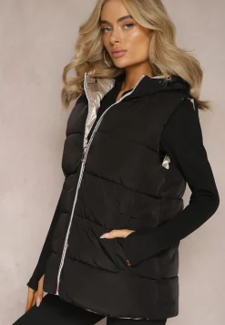 Czarna Dwustronna Kamizelka z Kapturem Zelini