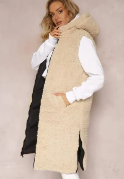 Czarna Dwustronna Kamizelka Pikowana z Futerkiem Madalan