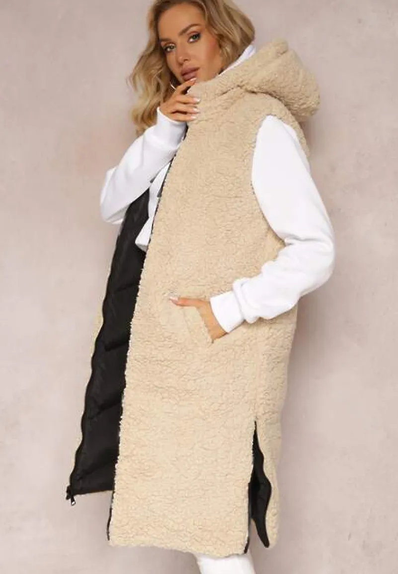 Czarna Dwustronna Kamizelka Pikowana z Futerkiem Madalan