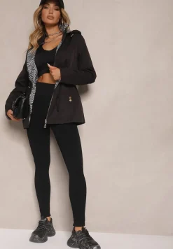 Czarna Dwustronna Kurtka o Kroju Parki z Kapturem z Możliwością Odpięcia Desitiela