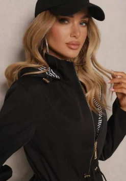 Czarna Dwustronna Kurtka o Kroju Parki z Kapturem z Możliwością Odpięcia Desitiela