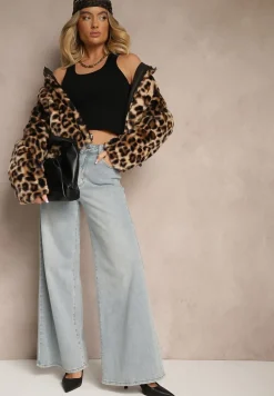 Czarna Dwustronna Kurtka z Pikowanymi Przeszyciami i Futerkiem w Panterkowy Wzór Cesita