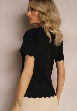 Czarna Dzianinowa Bluzka z Nieregularnymi Krawędziami Datria