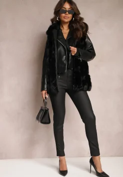 Czarna Futrzana Kamizelka z Kapturem Konessa