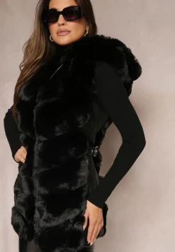 Czarna Futrzana Kamizelka z Kapturem Kornelssa