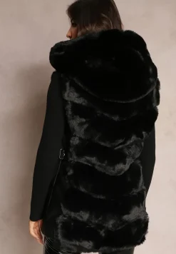 Czarna Futrzana Kamizelka z Kapturem Kornelssa