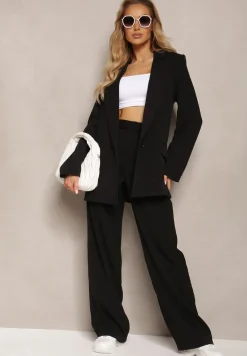 Czarna Gładka Klasyczna Marynarka z Guzikiem i Kieszeniami Electrane