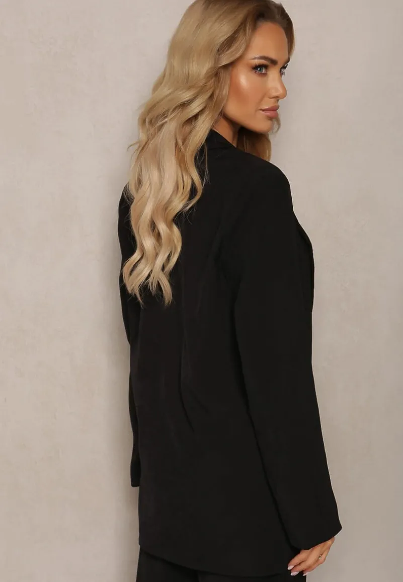 Czarna Gładka Klasyczna Marynarka z Guzikiem i Kieszeniami Electrane