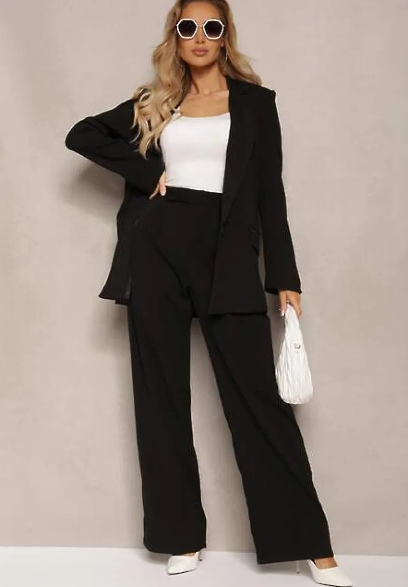 Czarna Gładka Klasyczna Marynarka z Guzikiem i Kieszeniami Electrane