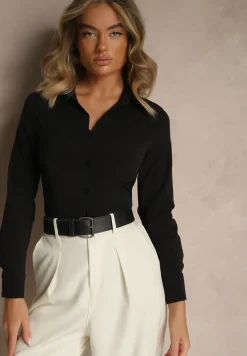 Czarna Gładka Koszula Zapinana na Guziki Hejora