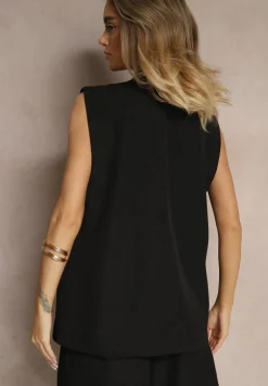 Czarna Garniturowa Kamizelka z Ozdobnymi Kieszonkami i Guzikami Sonadorea