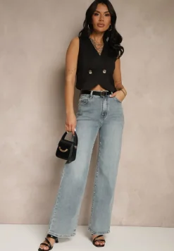 Czarna Garniturowa Kamizelka z Bawełny Ozdobiona Guzikami Reisanis