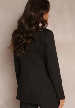 Czarna Jednorzędowa Marynarka Ozdobiona Klapami Presli