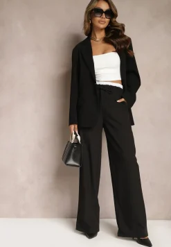 Czarna Jednorzędowa Marynarka z Podkreślonymi Ramionami Quillian