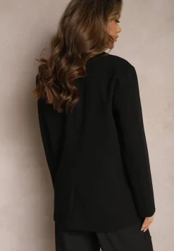 Czarna Jednorzędowa Marynarka z Podkreślonymi Ramionami Quillian