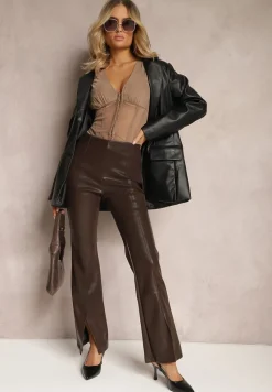 Czarna Jednorzędowa Marynarka z Imitacji Skóry Barelia