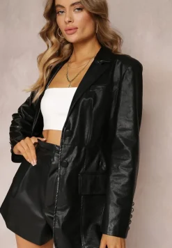 Czarna Jednorzędowa Marynarka Klasyczna z Imitacją Kieszeni Racabba