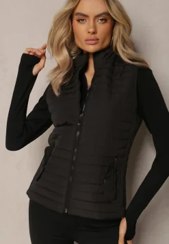 Czarna Kamizelka Bezrękawnik z Klasycznym Pikowaniem Catilla