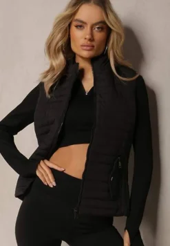 Czarna Kamizelka Bezrękawnik z Klasycznym Pikowaniem Catilla