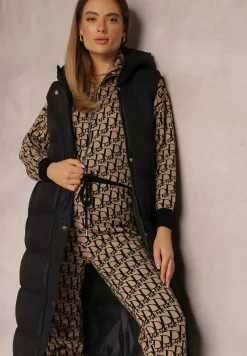 Czarna Kamizelka Długa z Kapturem Pikowana Mellyn