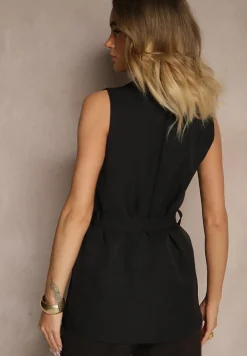 Czarna Kamizelka Garniturowa z Paskiem Viviselle