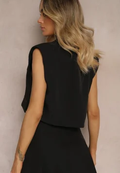 Czarna Kamizelka Garniturowa Zapinana na Guzik Tiamas