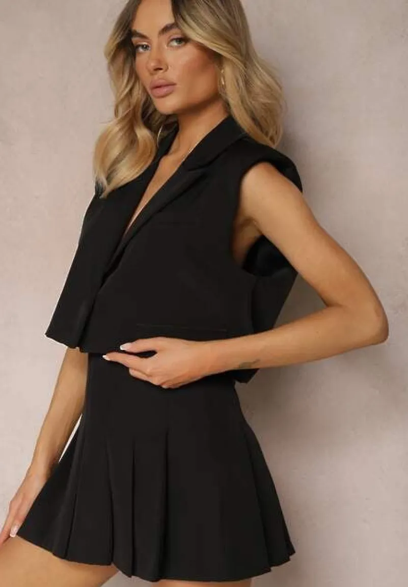 Czarna Kamizelka Garniturowa Zapinana na Guzik Tiamas