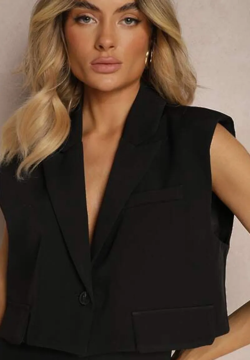 Czarna Kamizelka Garniturowa Zapinana na Guzik Tiamas