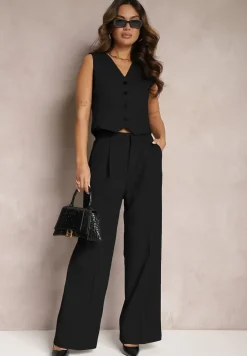 Czarna Kamizelka na Guziki bez Rękawów Ellowen