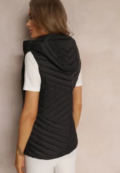 Czarna Kamizelka Nylonowa z Kapturem Marashe