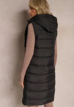 Czarna Kamizelka o Wydłużonym Fasonie z Pikowaniem i Kieszeniami Banuni