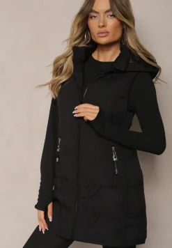 Czarna Kamizelka Pikowana z Odpinanym Kapturem Mavael