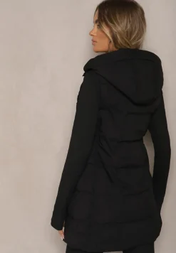 Czarna Kamizelka Pikowana z Odpinanym Kapturem Mavael