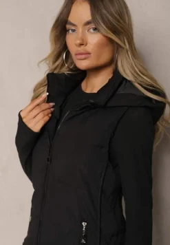 Czarna Kamizelka Pikowana z Odpinanym Kapturem Mavael