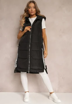 Czarna Kamizelka Pikowana Długa z Kapturem Voko