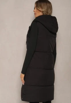 Czarna Kamizelka Pikowana Wykończona Kapturem i Sznurkami Quinaria