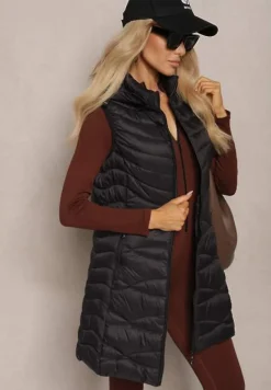 Czarna Kamizelka Pikowana z Kieszeniami i Odpinanym Kapturem Sailenne