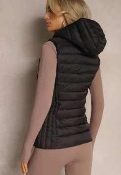 Czarna Kamizelka Pikowana z Kapturem Dominica