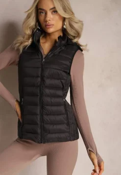 Czarna Kamizelka Pikowana z Kapturem Dominica
