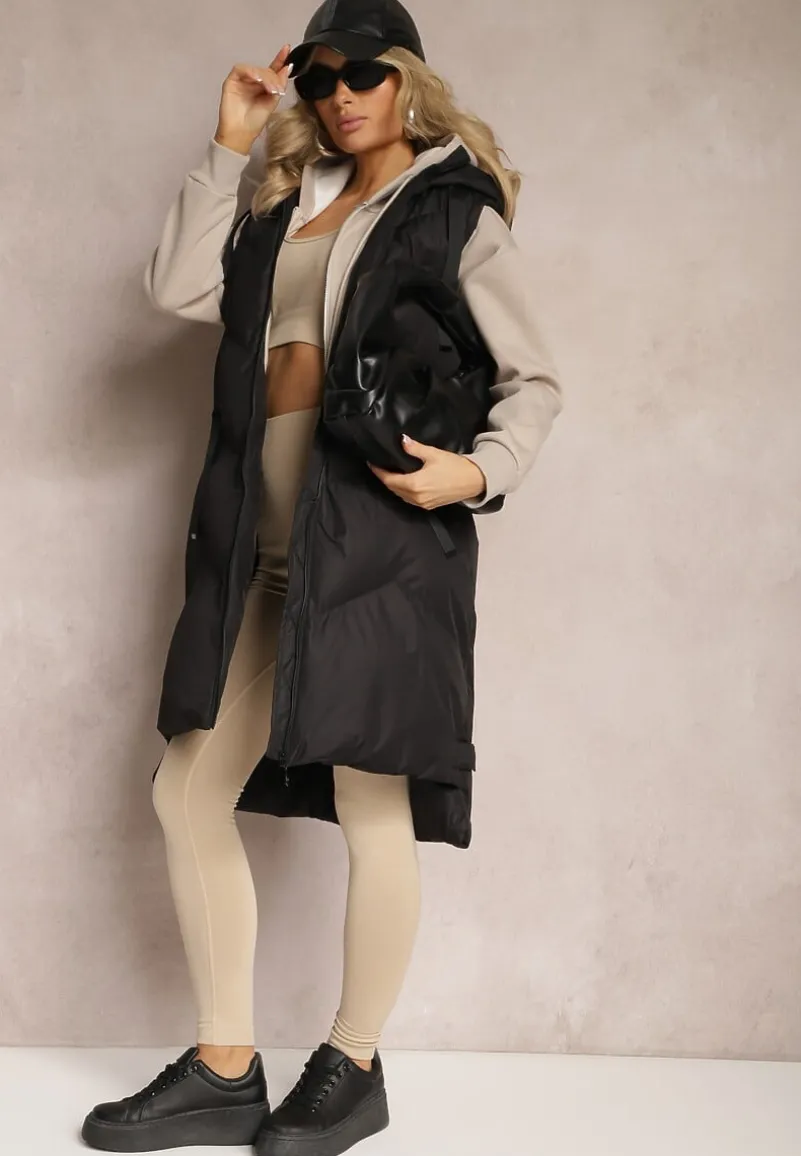 Czarna Kamizelka Pikowana z Kapturem Kasane