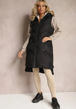 Czarna Kamizelka Pikowana z Kapturem Kasane