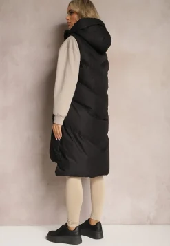 Czarna Kamizelka Pikowana z Kapturem Kasane