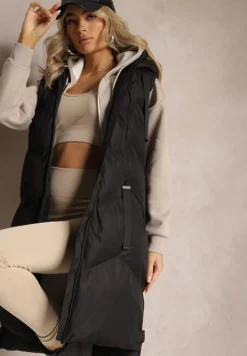 Czarna Kamizelka Pikowana z Kapturem Kasane