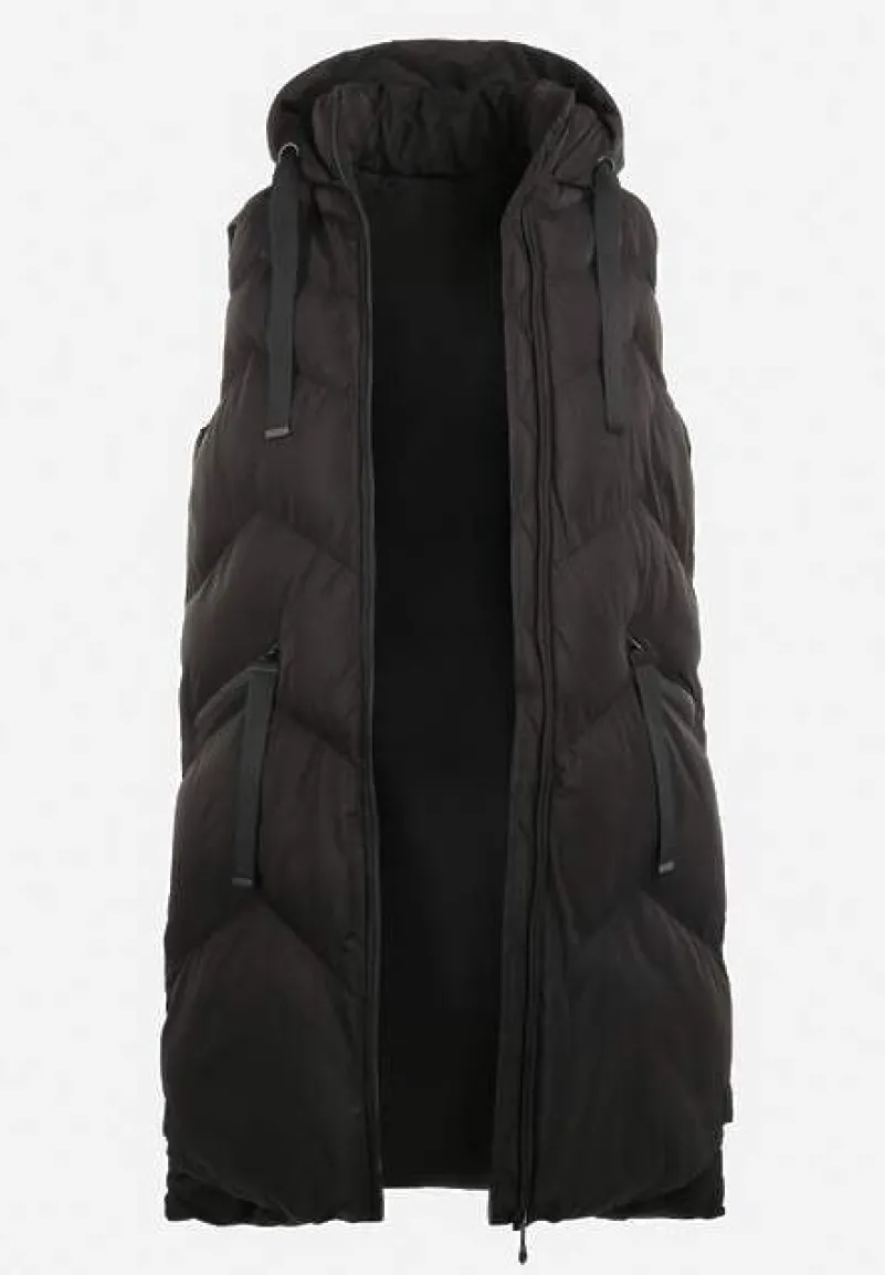 Czarna Kamizelka Pikowana z Kapturem Kasane