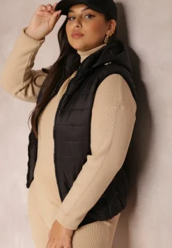 Czarna Kamizelka Pikowana z Kapturem Rithe