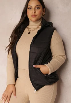 Czarna Kamizelka Pikowana z Kapturem Rithe