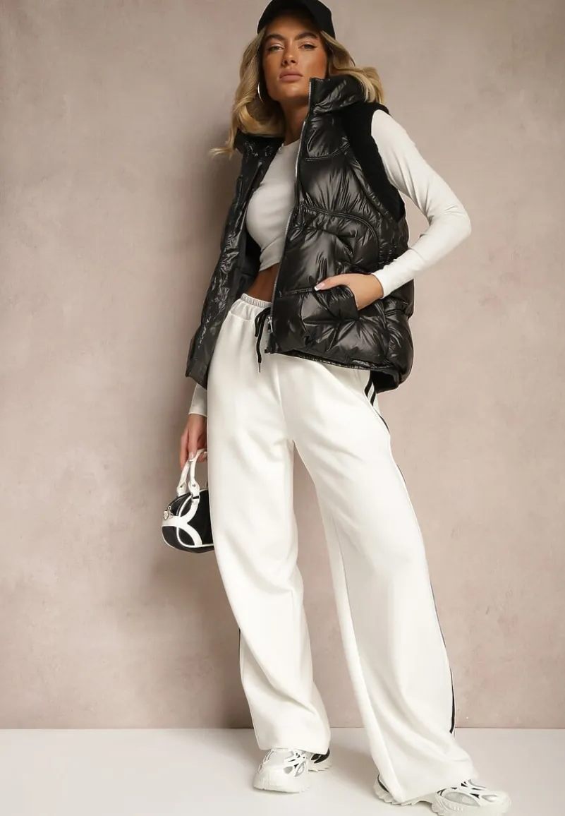 Czarna Kamizelka z Kapturem Wykończona Ściągaczami Timamar