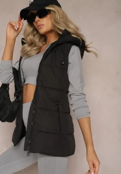 Czarna Kamizelka z Kapturem Pikowana Superra