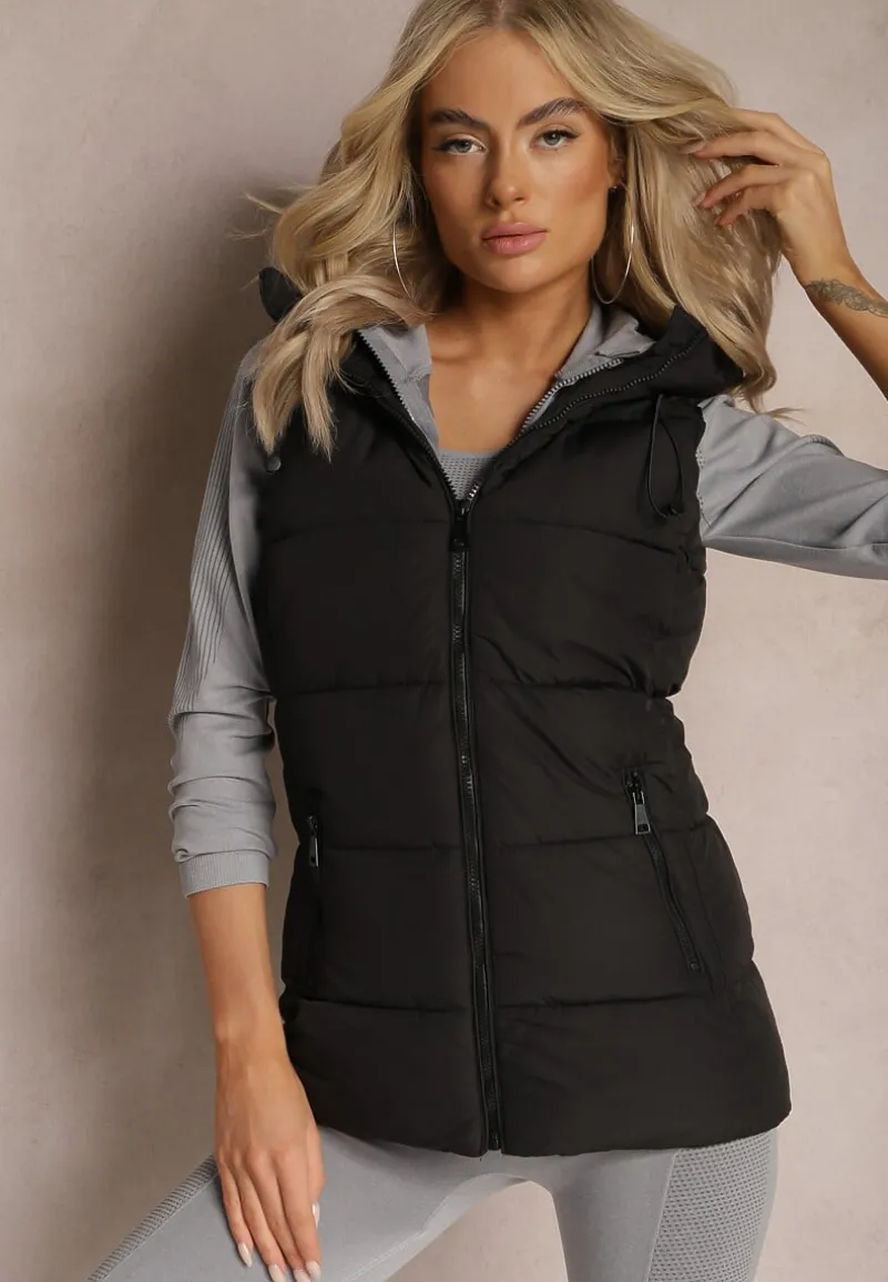 Czarna Kamizelka z Kapturem Pikowana Superra